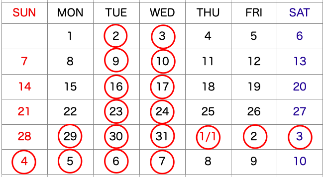 12月休診情報